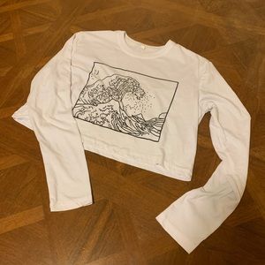 Cropped white graphic long sleeve